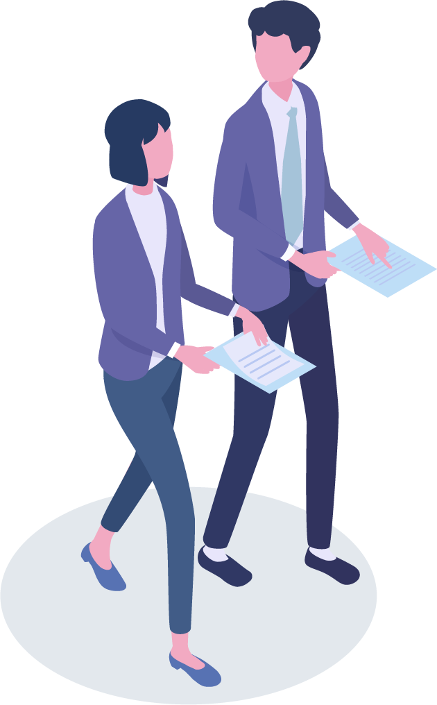 二人の社員が書類を持って歩いているイラスト
