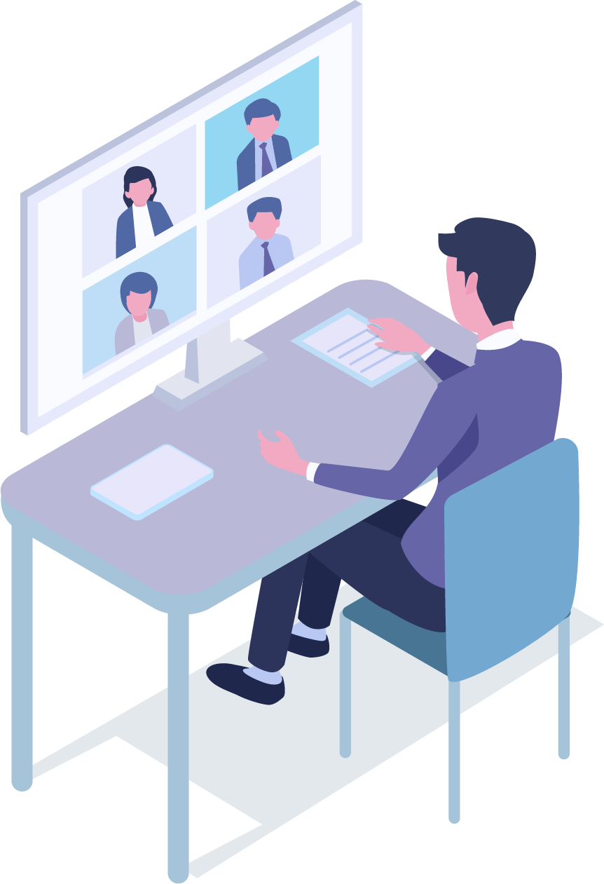 PCの前で仕事をする男性のイラスト